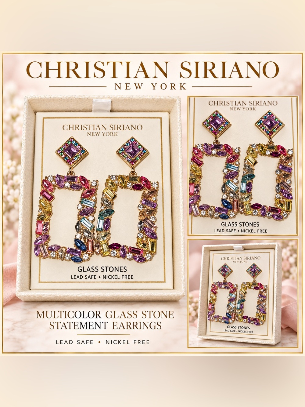 ✨ Christian Siriano New York Multicolor Glass Stone Statement Earrings ✨